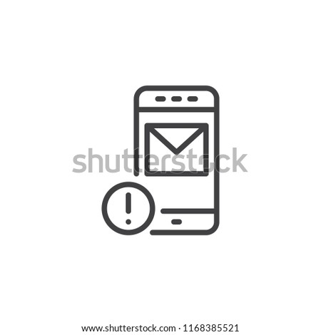 Mobile message notification outline icon. linear style sign for mobile concept and web design. Smartphone with mail notice simple line vector icon. Symbol, logo illustration. Vector graphics