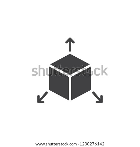 Cube with arrows out vector icon. filled flat sign for mobile concept and web design. Three dimensions solid icon. Symbol, logo illustration. Pixel perfect vector graphics