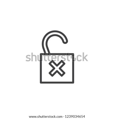 Open lock reject outline icon. linear style sign for mobile concept and web design. Lock with cross simple line vector icon. Symbol, logo illustration. Pixel perfect vector graphics