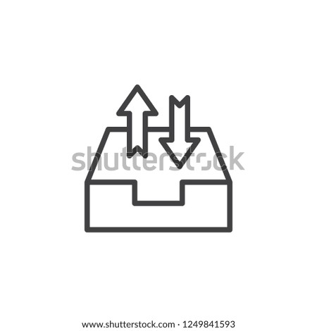 Inbox and outbox documents outline icon. linear style sign for mobile concept and web design. Download and upload arrows simple line vector icon. Symbol, logo illustration. Pixel perfect vector
