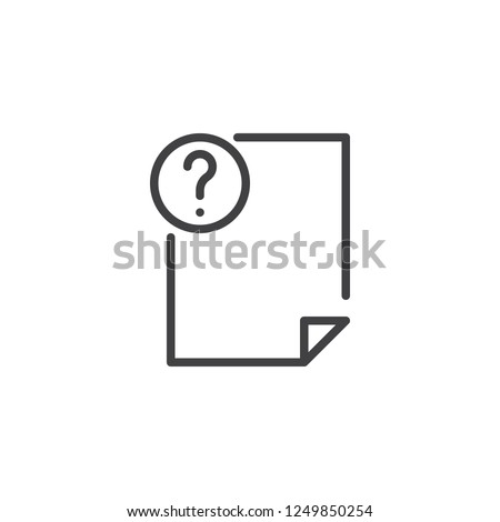 File document and question mark outline icon. linear style sign for mobile concept and web design. Unknown File Format simple line vector icon. Symbol, logo illustration. Pixel perfect vector graphics