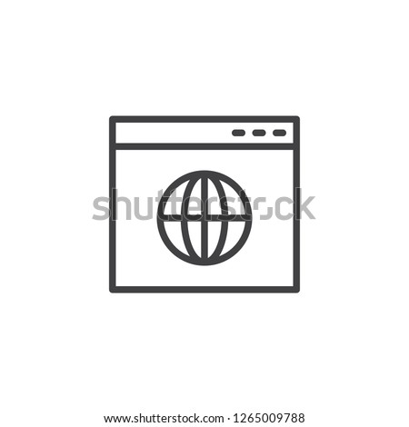 Internet browser web page outline icon. linear style sign for mobile concept and web design. Browser window with globe simple line vector icon. Symbol, logo illustration. Pixel perfect vector graphics