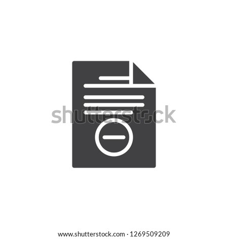 Remove file document vector icon. filled flat sign for mobile concept and web design. Paper page minus simple solid icon. Symbol, logo illustration. Pixel perfect vector graphics