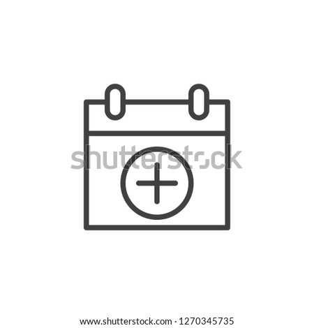 Calendar date add outline icon. linear style sign for mobile concept and web design. calendar page with plus simple line vector icon. Symbol, logo illustration. Pixel perfect vector graphics