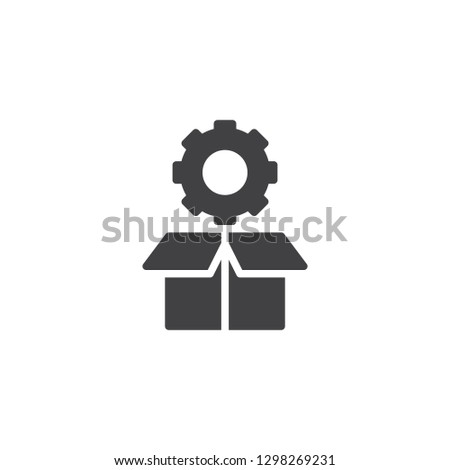SEO package vector icon. filled flat sign for mobile concept and web design. Open cardboard box and gear simple solid icon. Symbol, logo illustration. Pixel perfect vector graphics