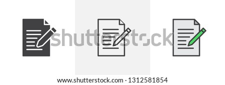 Writing pad icon. Line, glyph and filled outline colorful version, Paper clipboard and pencil outline and filled vector sign. Edit document symbol, logo illustration. Different style icons set