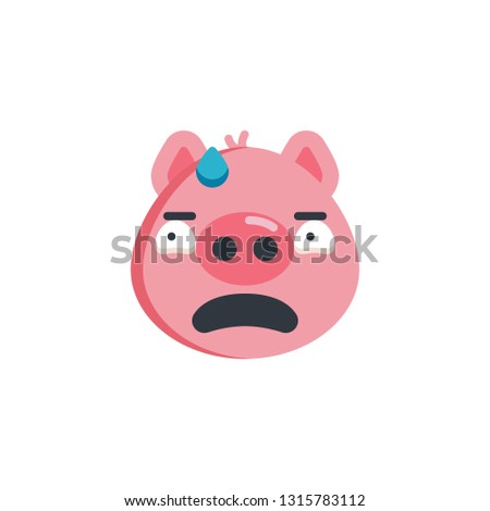 Worried piggy face emoji flat icon, vector sign, colorful pictogram isolated on white. Piggy face with sweat emoticon symbol, logo illustration. Flat style design