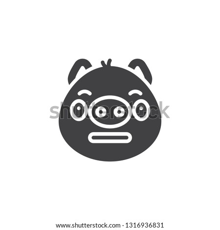Neutral piggy face emoticon vector icon. filled flat sign for mobile concept and web design. Open eyed emoji glyph icon. Pig year zodiac symbol, logo illustration. Pixel perfect vector graphics