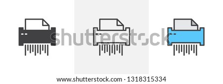 Paper shredder icon. Line, glyph and filled outline colorful version, Shredder machine outline and filled vector sign. Document destruction symbol, logo illustration. Different style icons set. 