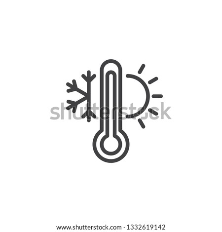 Weather temperature thermometer line icon. linear style sign for mobile concept and web design. Thermometer with sunny and freezy weather outline vector icon. Symbol, logo illustration. Pixel perfect