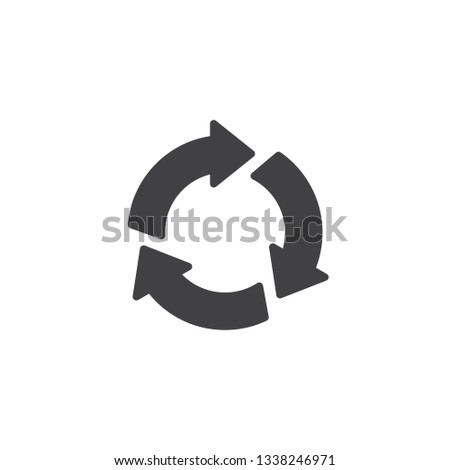 Three circular arrows vector icon. filled flat sign for mobile concept and web design. Right rotate arrows glyph icon. Symbol, logo illustration. Pixel perfect vector graphics