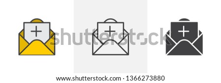 Add mail envelope icon. Line, glyph and filled outline colorful version, Message plus outline and filled vector sign. Symbol, logo illustration. Different style icons set. Vector graphics