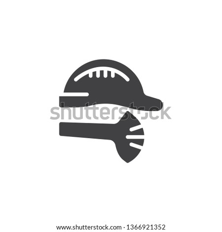 Safety helmet and face mask vector icon. filled flat sign for mobile concept and web design. Hard hat and a half mask respirator glyph icon. Symbol, logo illustration. Pixel perfect vector graphics