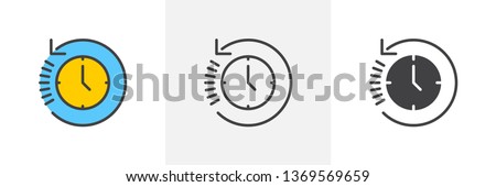History, clock with arrow around icon. Line, glyph and filled outline colorful version, time back outline and filled vector sign. Symbol, logo illustration. Different style icons set. Vector graphics
