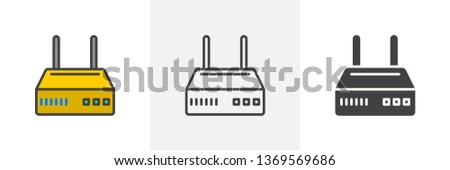 Internet router icon. Line, glyph and filled outline colorful version, Wi-Fi modem outline and filled vector sign. Symbol, logo illustration. Different style icons set. Vector graphics