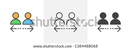 Transfer between user accounts icon. Line, glyph and filled outline colorful version, Users with arrows outline and filled vector sign. Symbol, logo illustration. Different style icons set. 