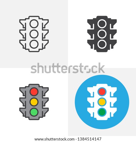 Traffic light icon. Line, glyph, flat and filled outline colorful version, stoplight, semaphore outline and flat vector sign. Symbol, logo illustration. Different style icons set