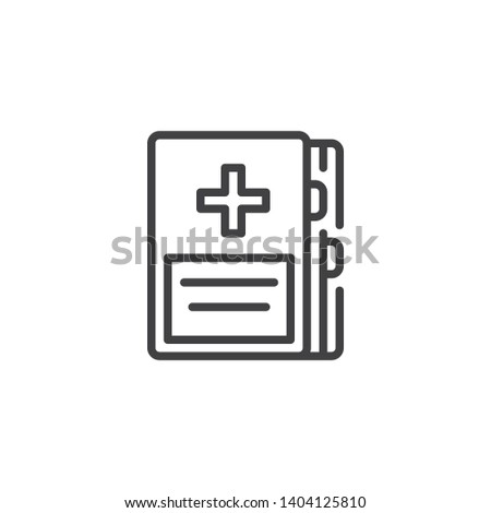 Medical notebook line icon. linear style sign for mobile concept and web design. Medical file document with cross outline vector icon. Symbol, logo illustration. Vector graphics
