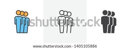 Group of people icon. Line, glyph and filled outline colorful version, People queue outline and filled vector sign. Symbol, logo illustration. Different style icons set. Vector graphics