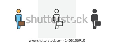 Businessman with case icon. Line, glyph and filled outline colorful version, Man with briefcase outline and filled vector sign. Symbol, logo illustration. Different style icons set. Vector graphics