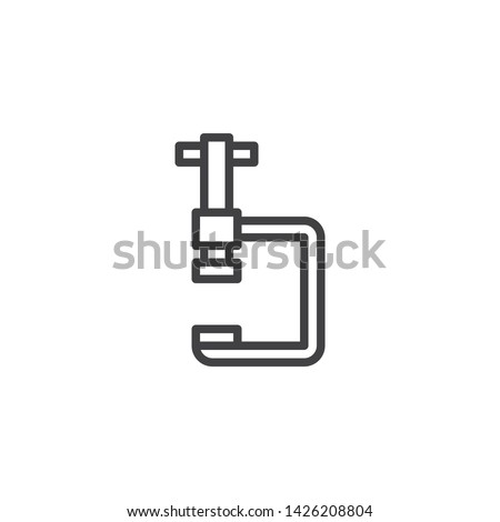 Vice clamp line icon. G-press instrument linear style sign for mobile concept and web design. Industrial, fixing tool outline vector icon. Symbol, logo illustration. Vector graphics
