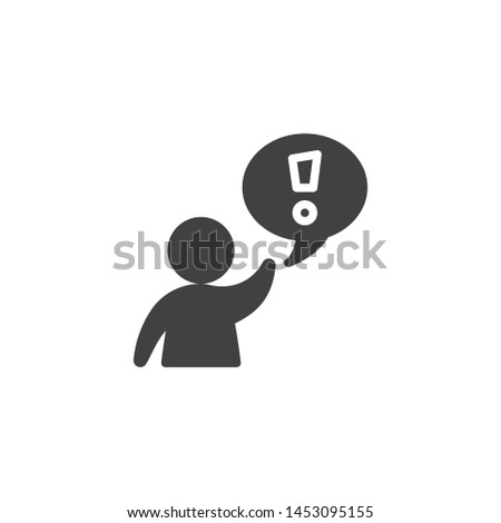 Man with exclamation mark cloud vector icon. filled flat sign for mobile concept and web design. FAQ glyph icon. Help symbol, logo illustration. Vector graphics