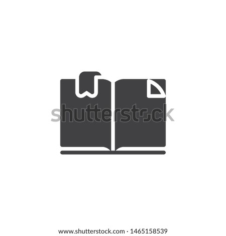 Open book with bookmark vector icon. filled flat sign for mobile concept and web design. Bookmarked book page glyph icon. Symbol, logo illustration. Vector graphics