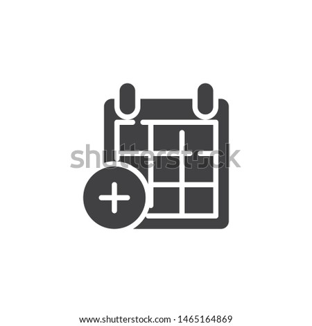 Add calendar page vector icon. filled flat sign for mobile concept and web design. Calendar plus glyph icon. Symbol, logo illustration. Vector graphics