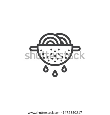 Cooking pasta line icon. Noodles in strainer linear style sign for mobile concept and web design. Spaghetti in colander outline vector icon. Symbol, logo illustration. Vector graphics