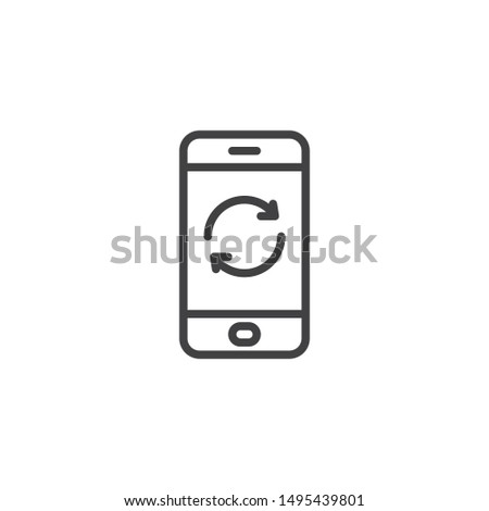 Smartphone update line icon. Telephone upgrade screen linear style sign for mobile concept and web design. Mobile phone refresh arrows outline vector icon. Symbol, logo illustration. Vector graphics
