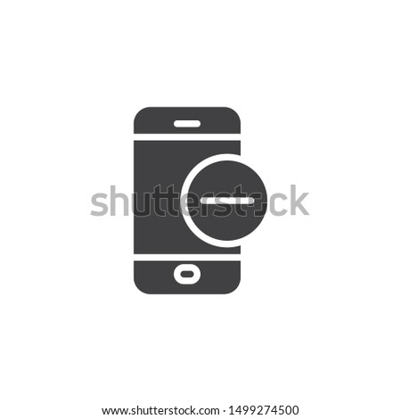 Mobile phone with minus sign vector icon. filled flat sign for mobile concept and web design. Smartphone Remove Delete glyph icon. Symbol, logo illustration. Vector graphics