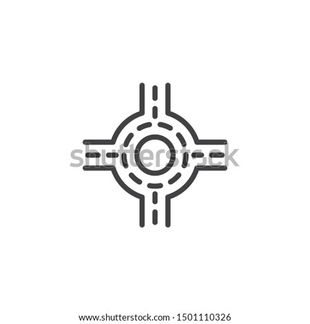 Roundabout road line icon. linear style sign for mobile concept and web design. Crossroad, junction road outline vector icon. Symbol, logo illustration. Vector graphics