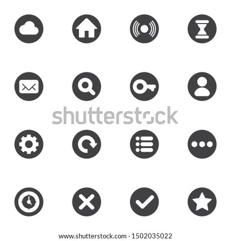 Web UI vector icons set, modern solid symbol collection, filled style pictogram pack. Signs, logo illustration. Set includes icons as cloud, home, disc, hourglass, email, search, key, user settings