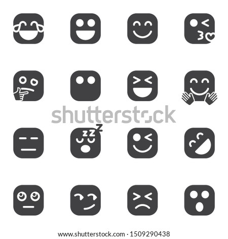 Emoticon vector icons set, modern solid symbol collection, Emoji filled style pictogram pack. Signs logo illustration. Set includes icons as smile, cry, happy, sad, laughing, sleep, think, winking eye