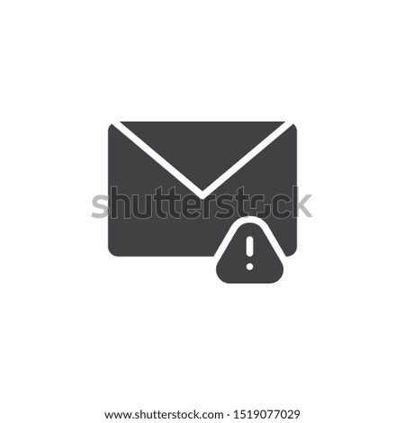 Warning e-mail notification vector icon. filled flat sign for mobile concept and web design. Spam mail message glyph icon. Symbol, logo illustration. Vector graphics