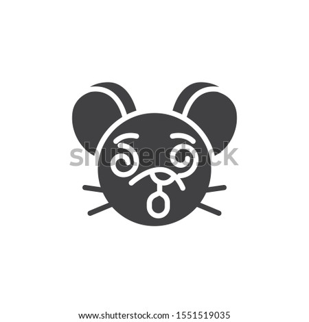Dizzy rat emoticon vector icon. filled flat sign for mobile concept and web design. Crazy mouse face emoji glyph icon. Chinese 2020 year of the rat symbol, logo illustration. Vector graphics