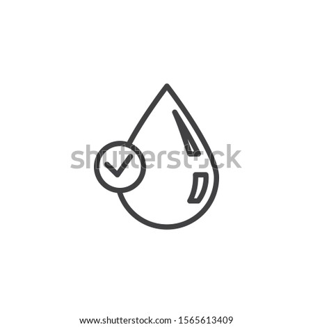 Clean water quality line icon. Droplet with check mark linear style sign for mobile concept and web design. Water drop with a tick outline vector icon. Symbol, logo illustration. Vector graphics