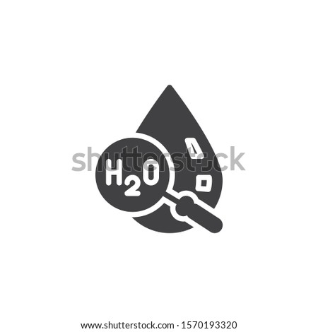 Water quality check vector icon. Droplet and magnifier filled flat sign for mobile concept and web design. Water drop analysis glyph icon. Symbol, logo illustration. Vector graphics