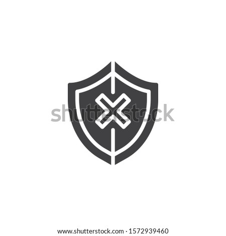Shield insecure vector icon. filled flat sign for mobile concept and web design. Security shield with cross glyph icon. Unprotected symbol, logo illustration. Vector graphics