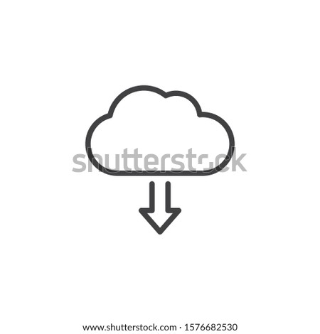 Upload cloud line icon. linear style sign for mobile concept and web design. Cloud with arrow down outline vector icon. Symbol, logo illustration. Vector graphics