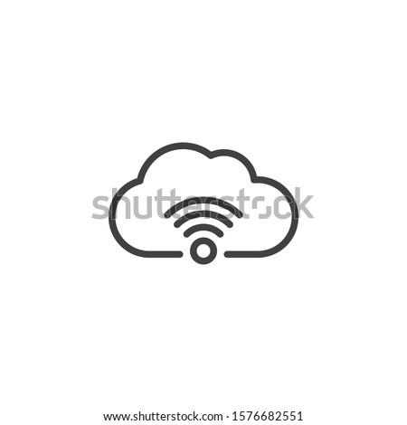 Server network connection line icon. linear style sign for mobile concept and web design. Cloud computing with wifi signal outline vector icon. Symbol, logo illustration. Vector graphics