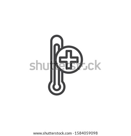 Plus temperature control line icon. linear style sign for mobile concept and web design. Heating temperature thermometer outline vector icon. Symbol, logo illustration. Vector graphics