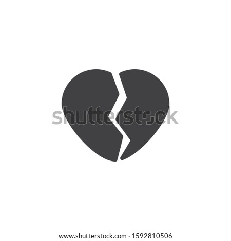 Broken heart vector icon. Heartbreak filled flat sign for mobile concept and web design. Cracked heart glyph icon. Symbol, logo illustration. Vector graphics