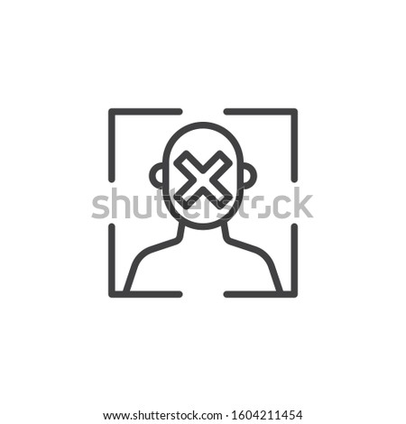 Face scan rejection line icon. Facial recognition linear style sign for mobile concept and web design. Face id error outline vector icon. Cyber protection symbol, logo illustration. Vector graphics