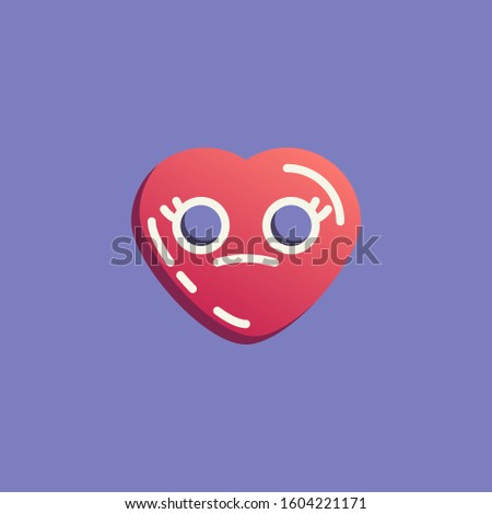 Neutral heart shape emoticon flat icon, vector sign, Flushed heart face emoji colorful pictogram. Symbol, logo illustration. Flat style design