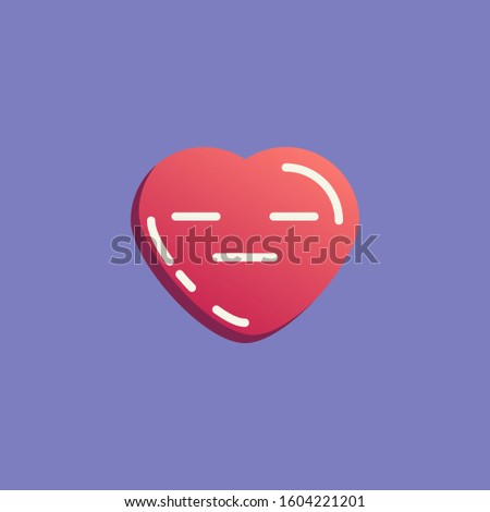 Neutral heart shape emoticon flat icon, vector sign, Expressionless heart face emoji colorful pictogram. Symbol, logo illustration. Flat style design