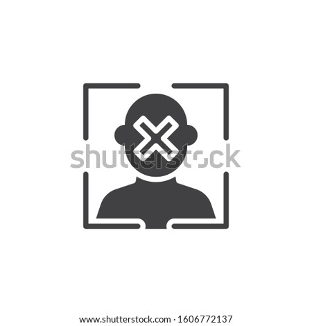 Face scan rejection vector icon. Facial recognition filled flat sign for mobile concept and web design. Face id error glyph icon. Cyber protection symbol, logo illustration. Vector graphics