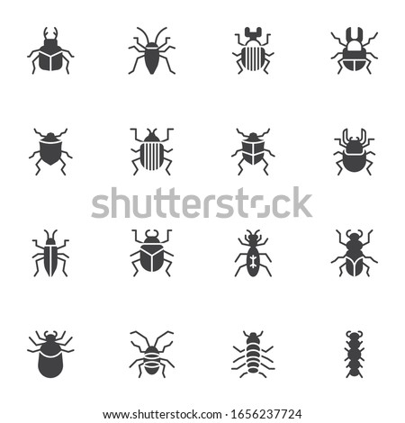 Bugs insects  vector icons set, modern solid symbol collection, Pests bug filled style pictogram pack. Signs, logo illustration. Set includes icons as caterpillar, beetle, parasite, cricket, flea, ant