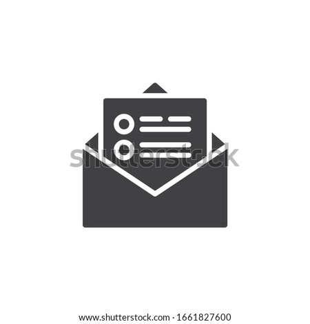 Envelope checklist vector icon. filled flat sign for mobile concept and web design. Envelope mail with checklist document glyph icon. Symbol, logo illustration. Vector graphics