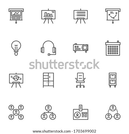 Business presentation line icons set. linear style symbols collection, outline signs pack. vector graphics. Set includes icons as business strategy planning, projector screen, financial diagram chart
